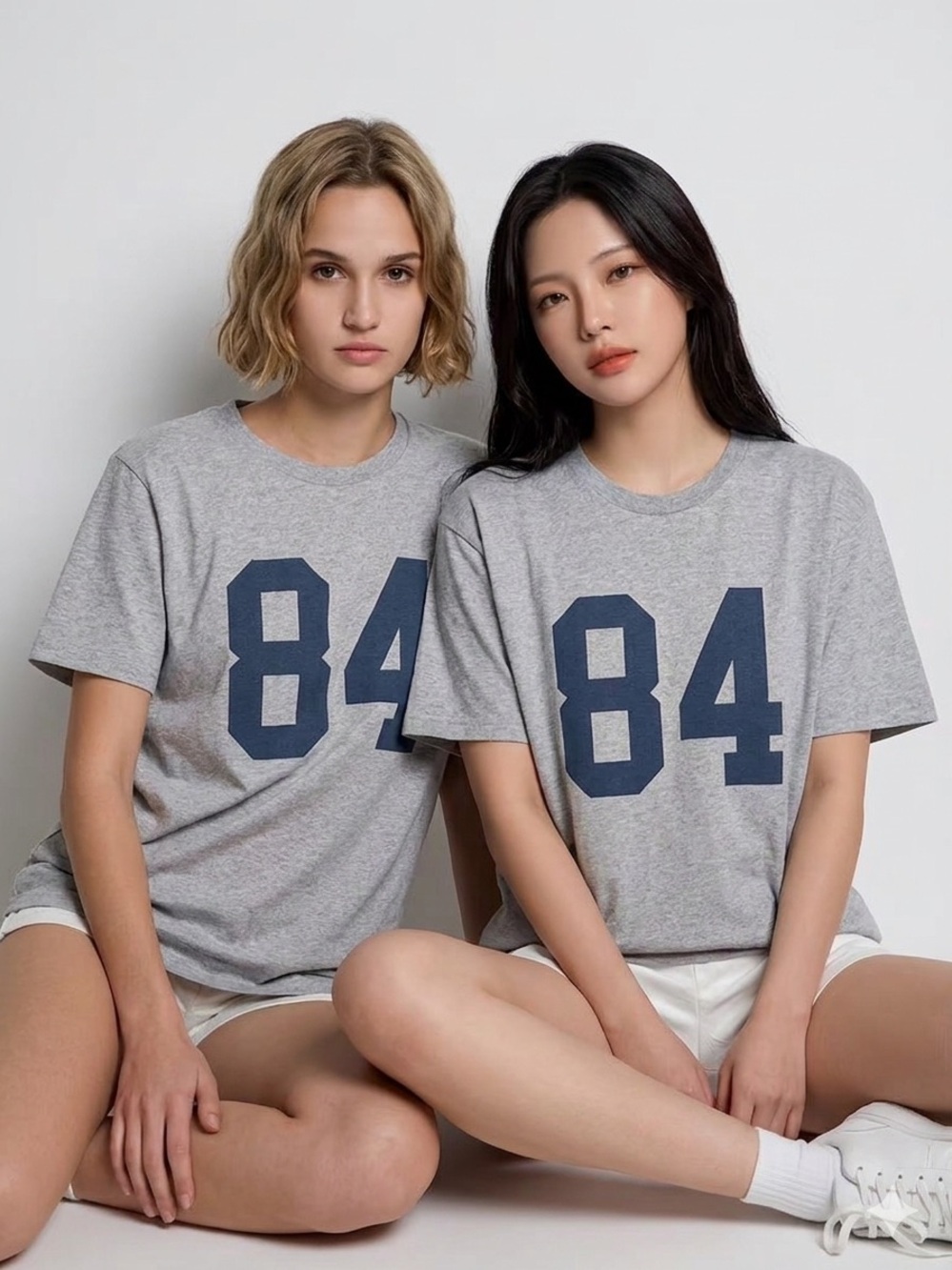 Brandy Melville Grey Short Sleeve Tee with Navy '84 Print
